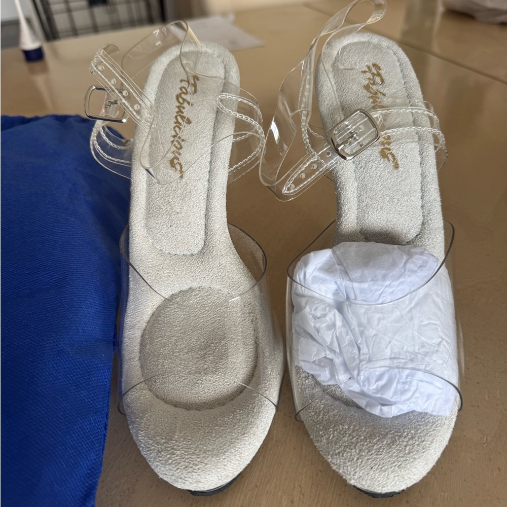 Fabulicious Clear Strap White Slingback Heels. Size 8
